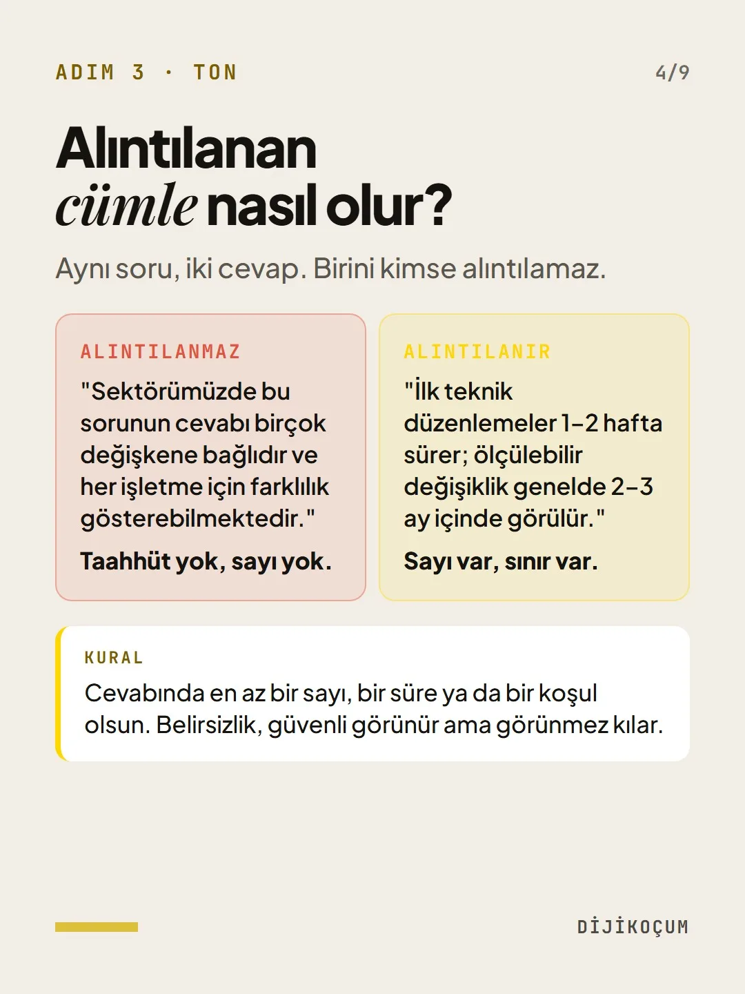 Adım 3 · Ton: Alıntılanan cümle nasıl olur?