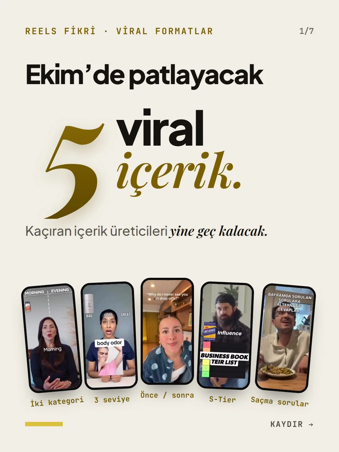 Kapak: Ekim'de patlayacak 5 viral içerik. İki kategori, 3 seviye, önce/sonra, S-Tier ve saçma sorular.