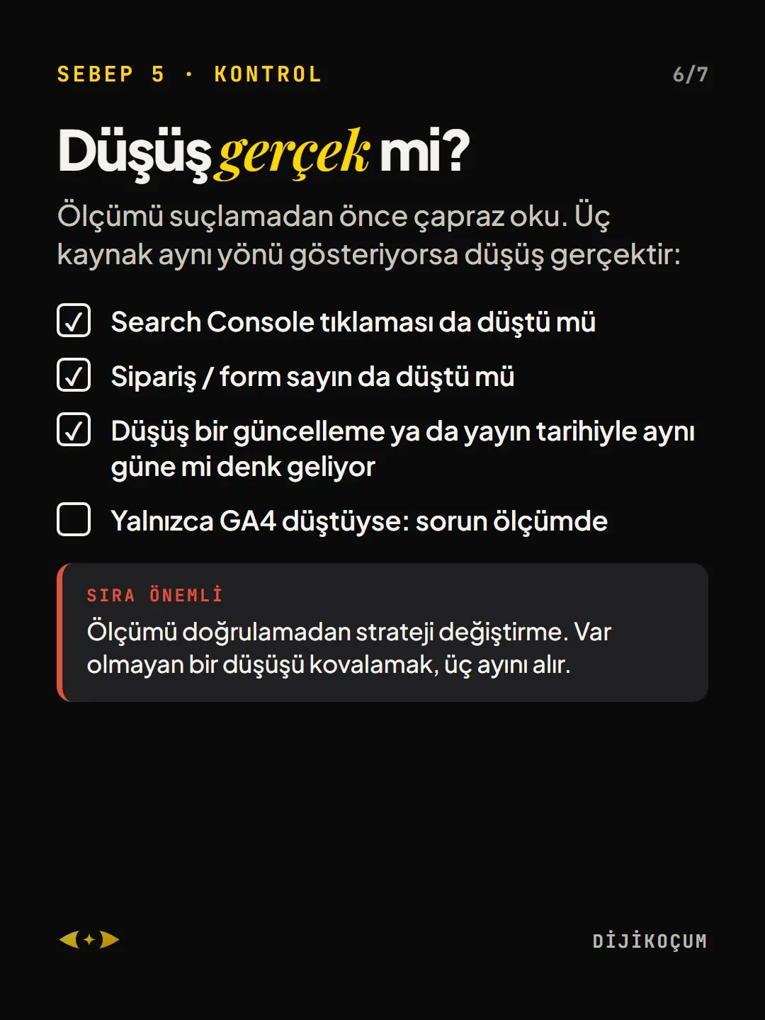 Sebep 5 · Kontrol: Düşüş gerçek mi?