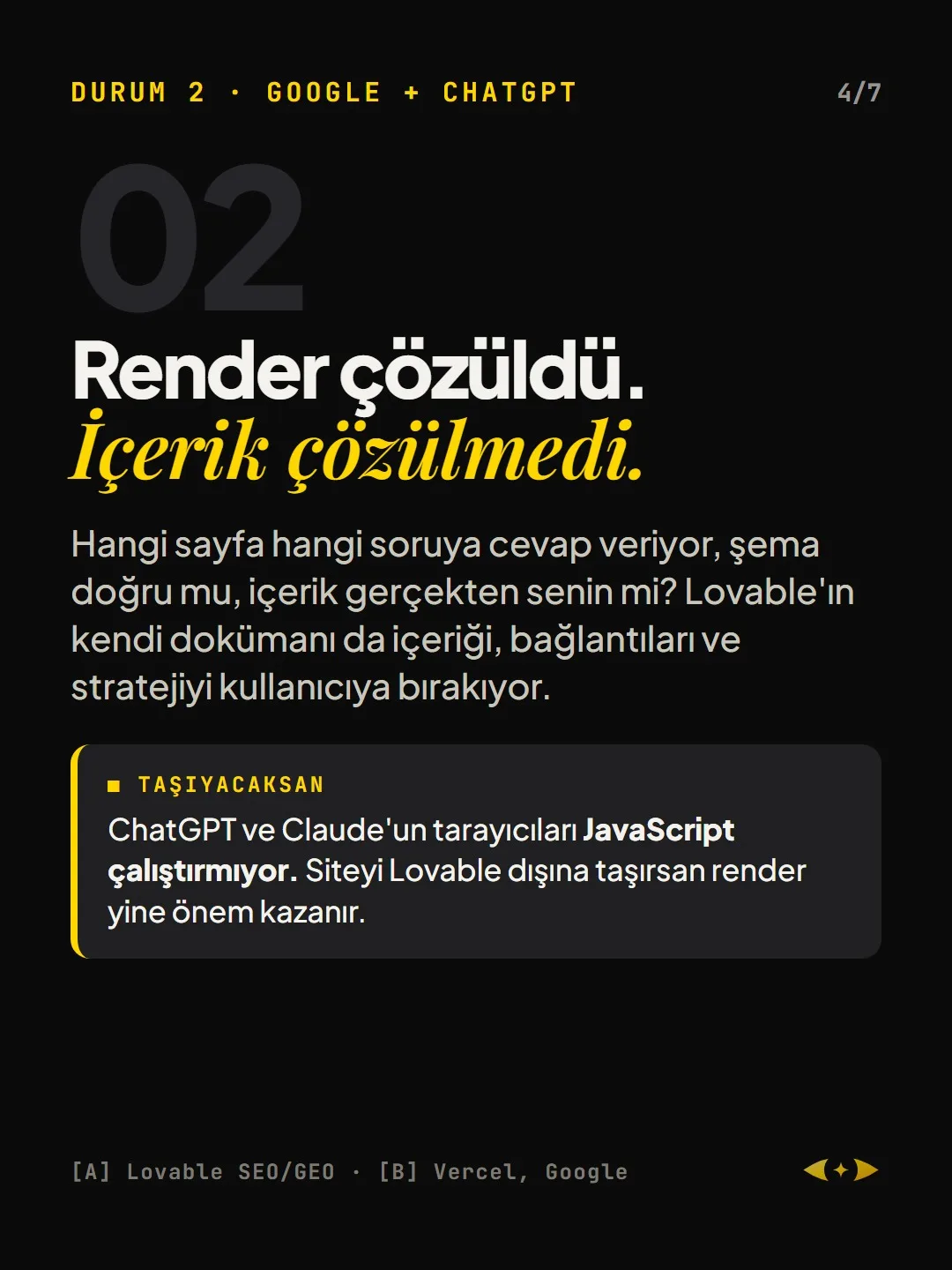 Durum 2 · Google + ChatGPT: Render çözüldü. İçerik çözülmedi.